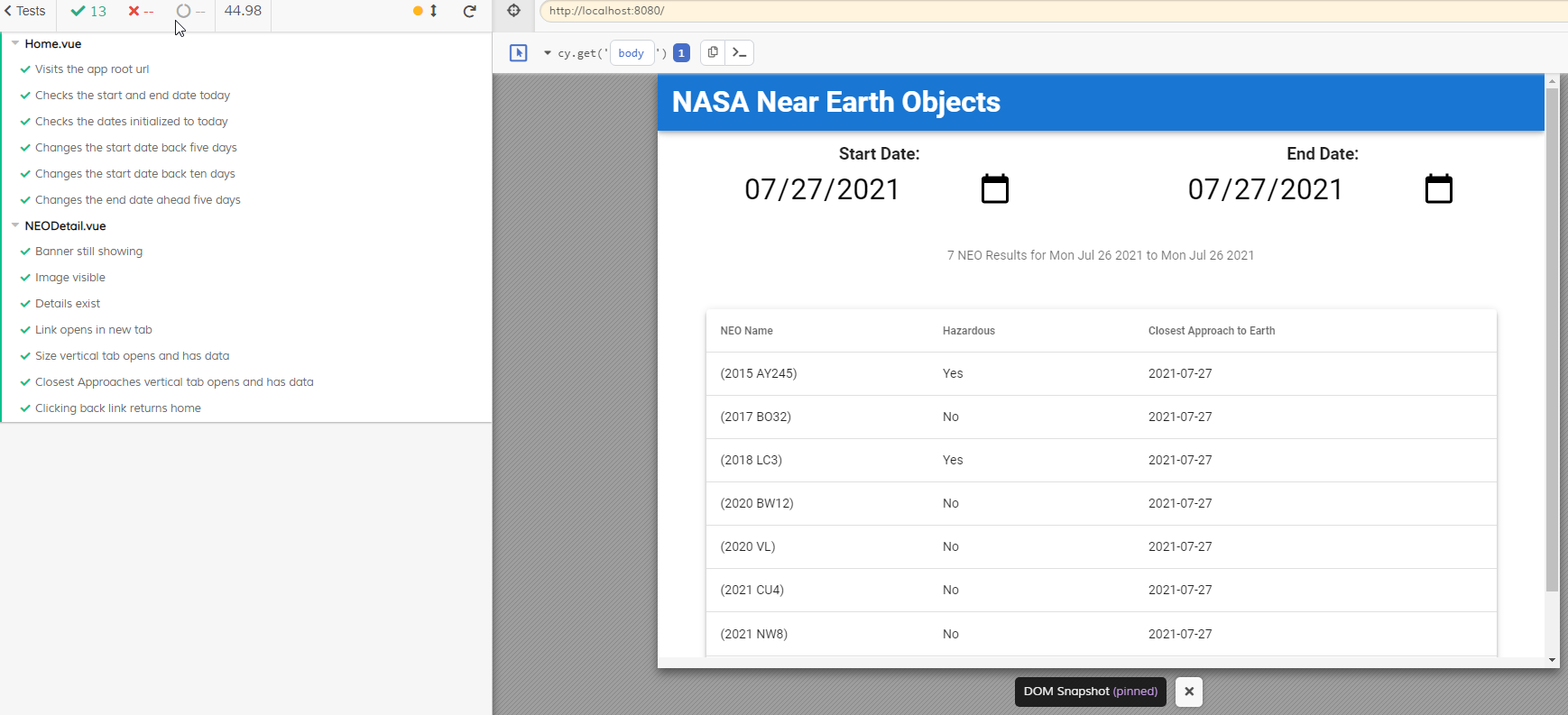 Cypress running through a set of tests