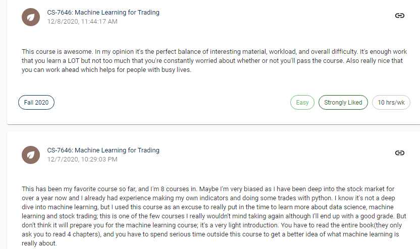 Expressive sentiment from a review of one of the Machine Learning courses. Not all reviews were this positive.